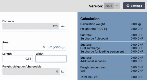 Animation of keystroke calculation feature of Road Freight Calculator