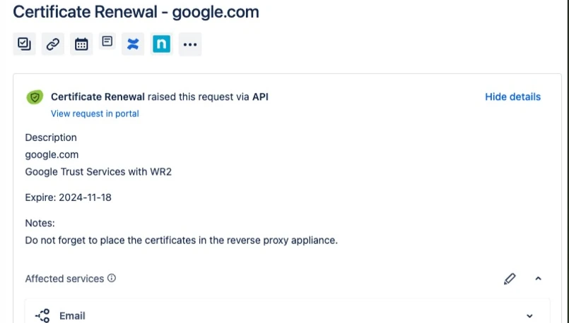 Screenshot of issue created by the app