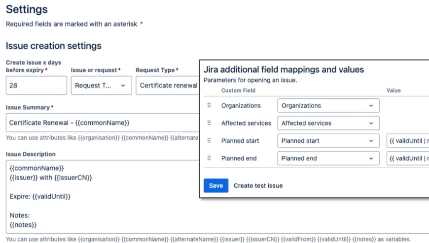 Screenshot of advanced settings